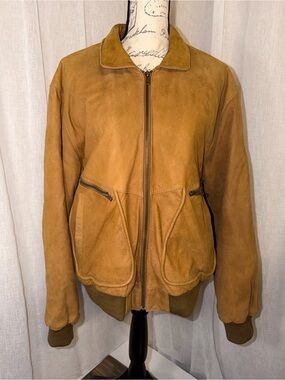 Vintage Men's Genuine Leather Tan Bomber Jacket by Fox Run